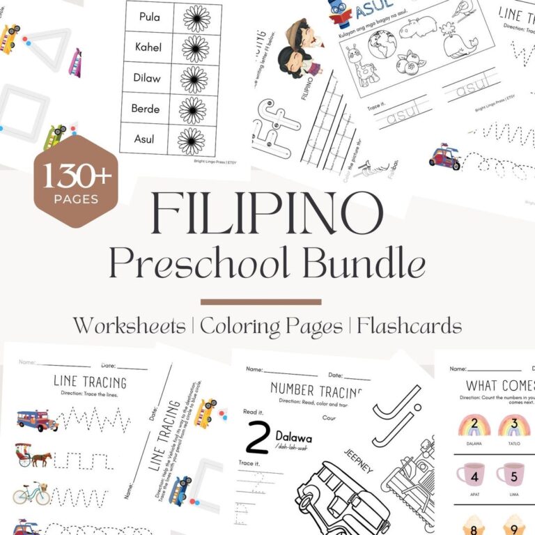 Filipino Preschool Bundle 130 Pages Tagalog Worksheets 