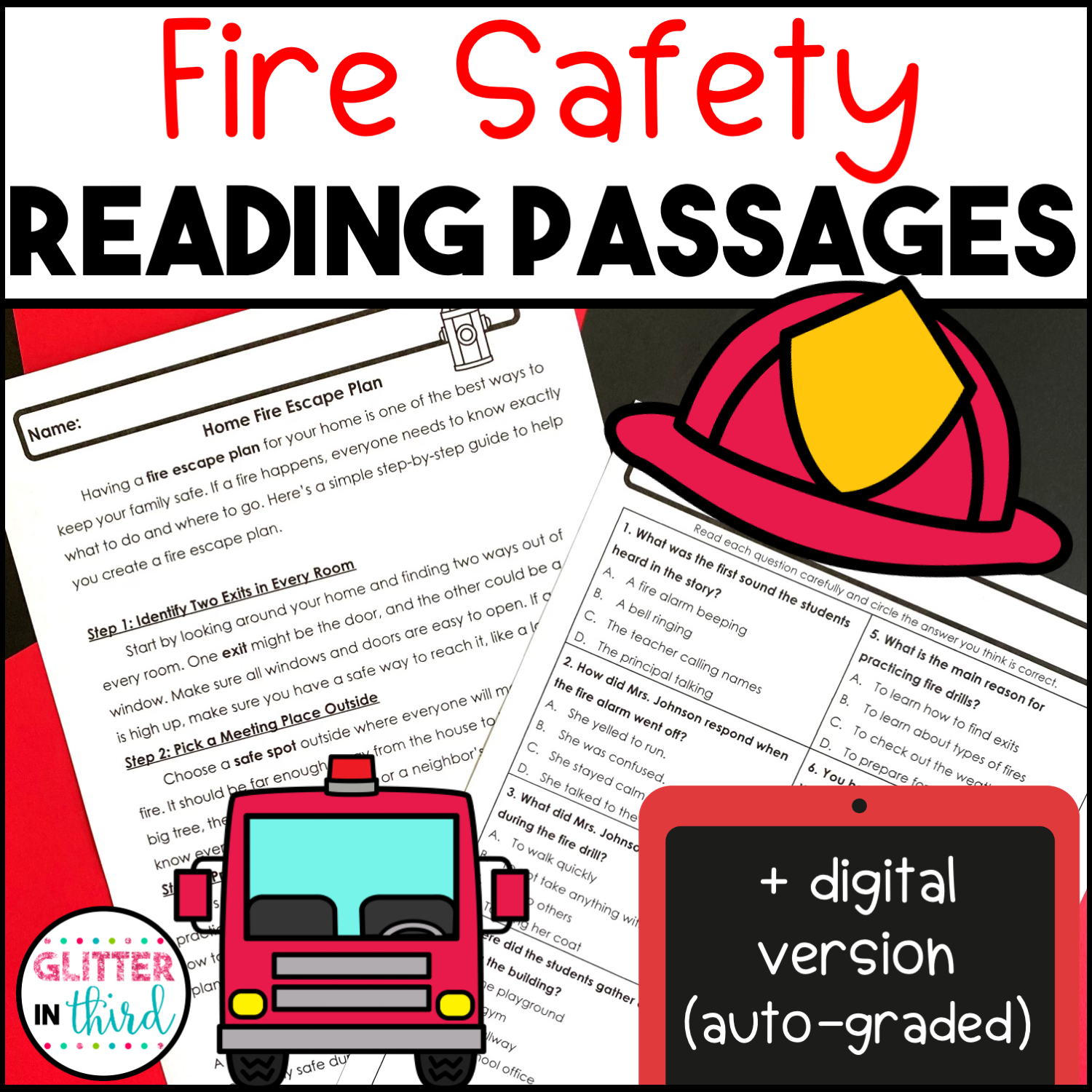 Fire Safety Week Reading Comprehension Activities Passages 