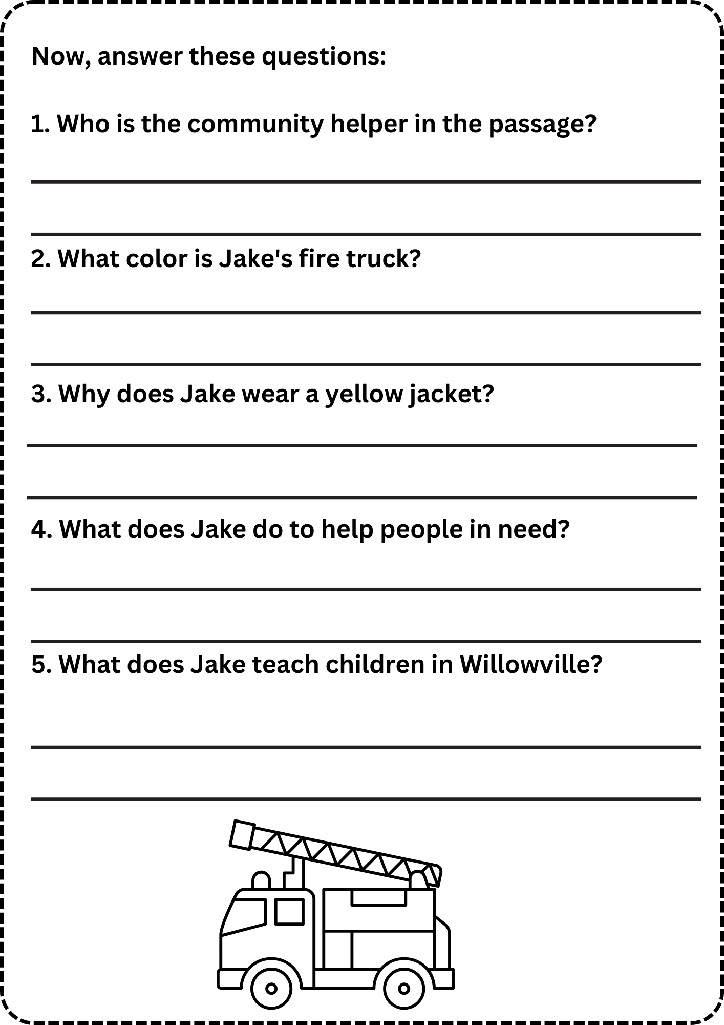 Firefighter Reading Comprehension Worksheet Free
