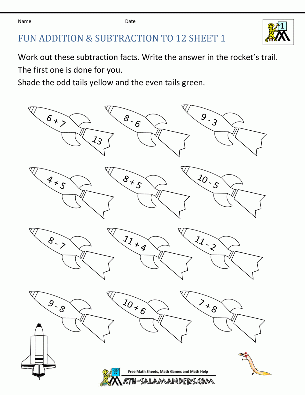 First Grade Addition And Subtraction Facts To 12