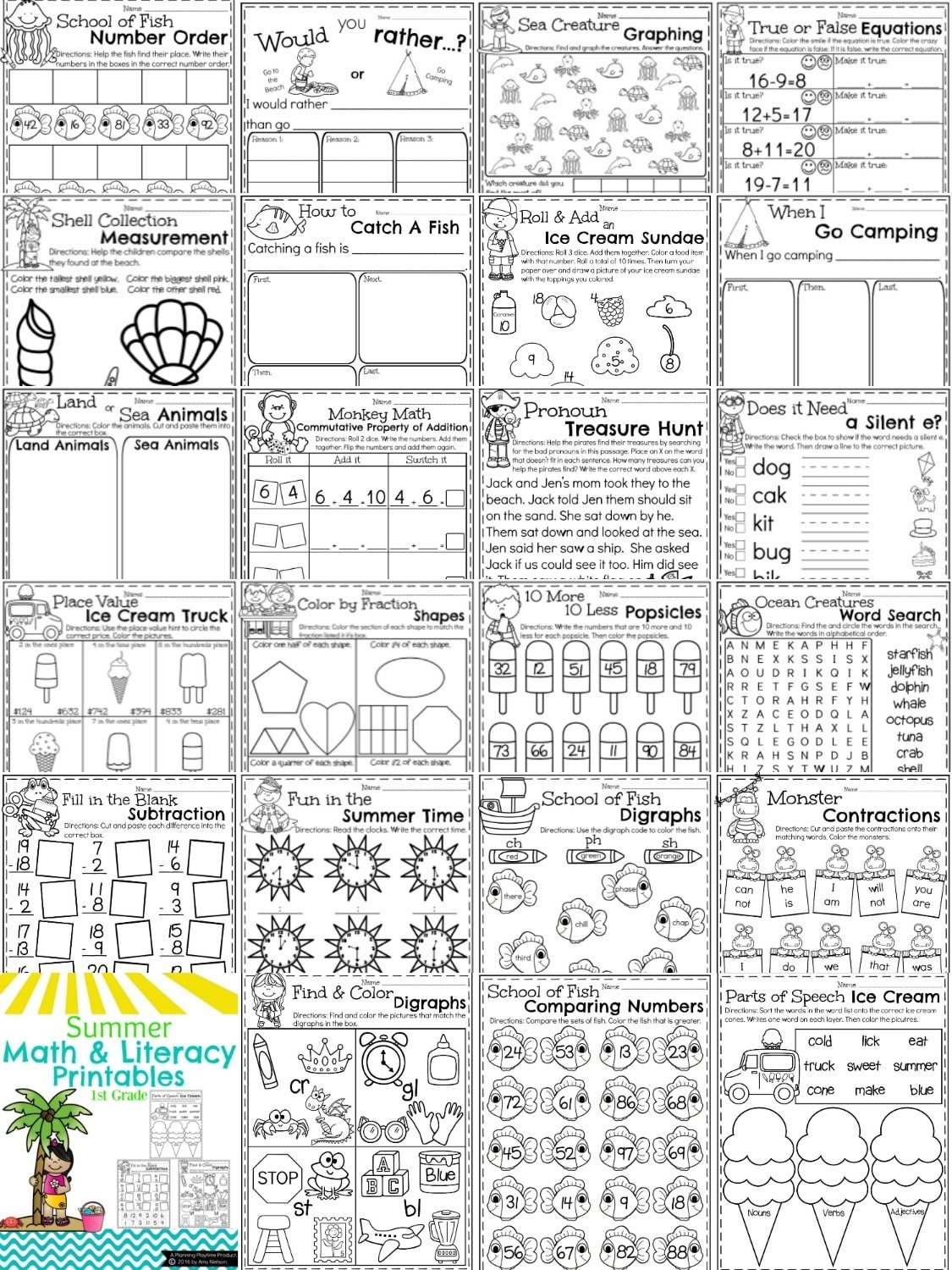 Free Printable First Grade Summer Worksheets