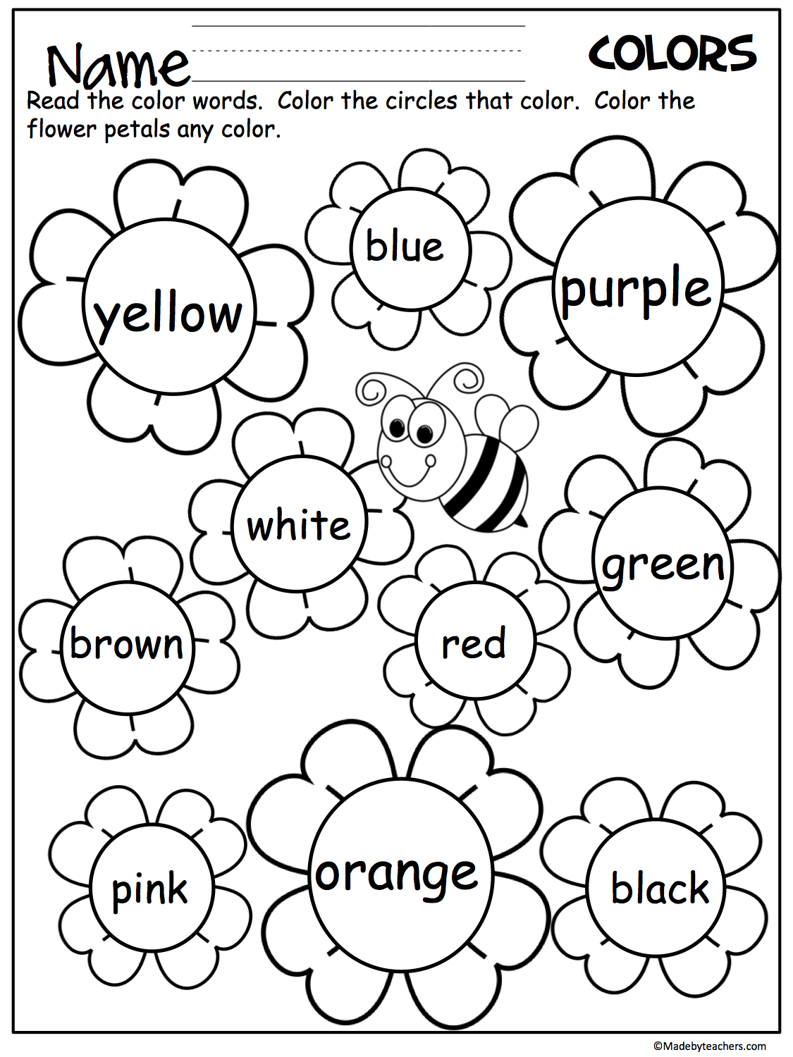 Color Word Worksheet Free Printable