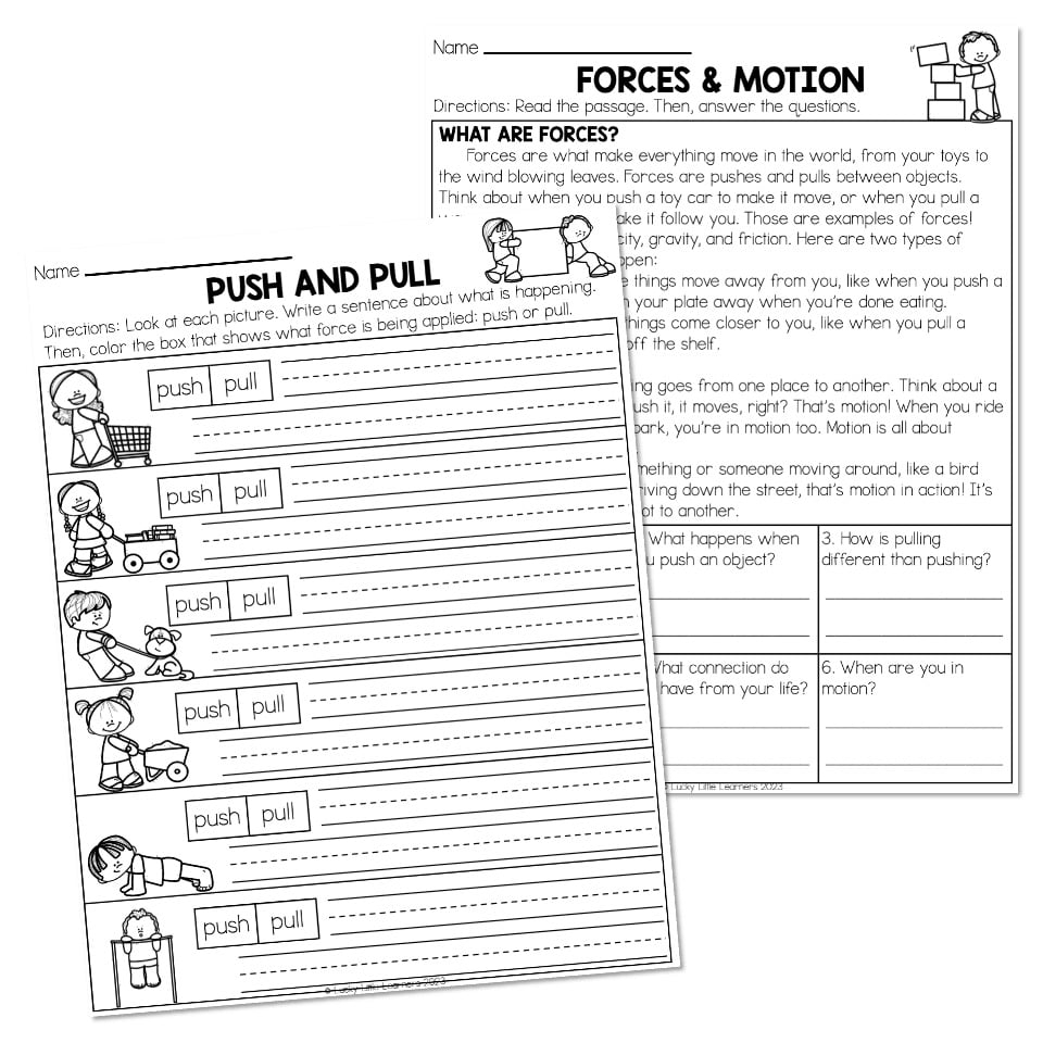 Forces And Motion Push And Pull Passage Questions And 