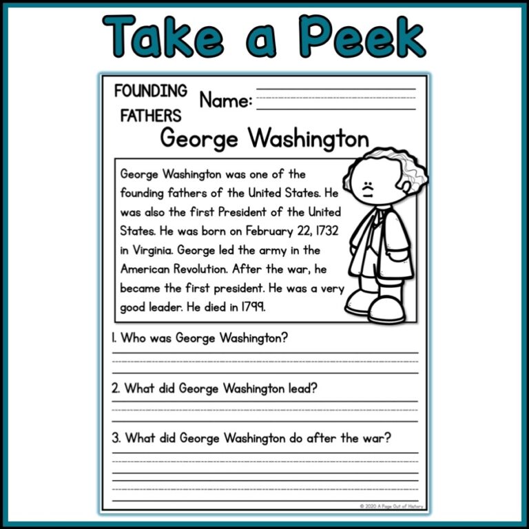 Founding Fathers Social Studies Reading Comprehension Passages K 2