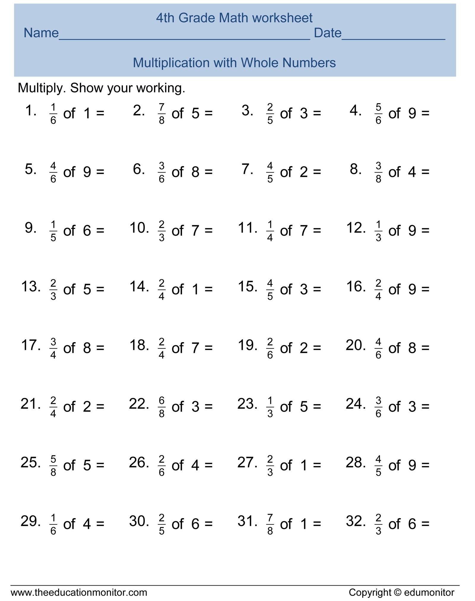 Free Printable 4th Grade Fraction Worksheets