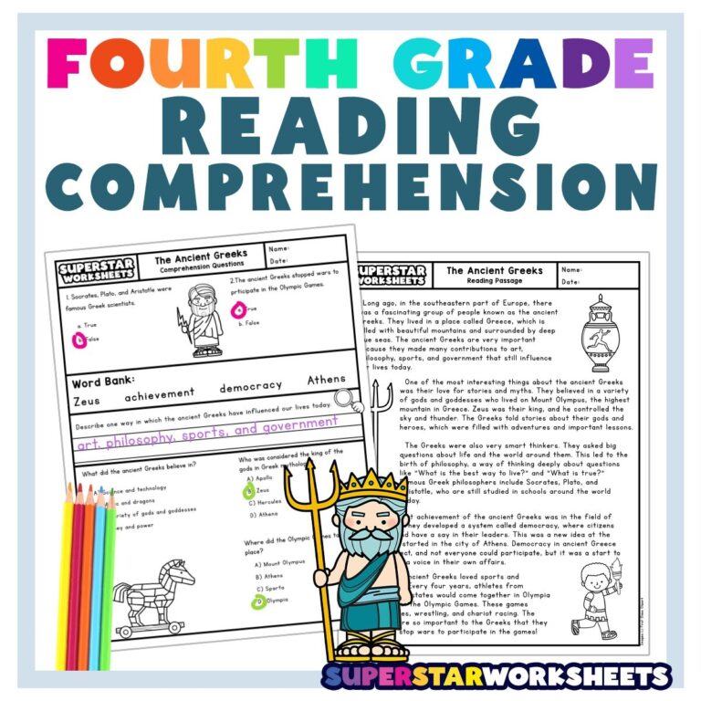 Fourth Grade Reading Comprehension Superstar Worksheets
