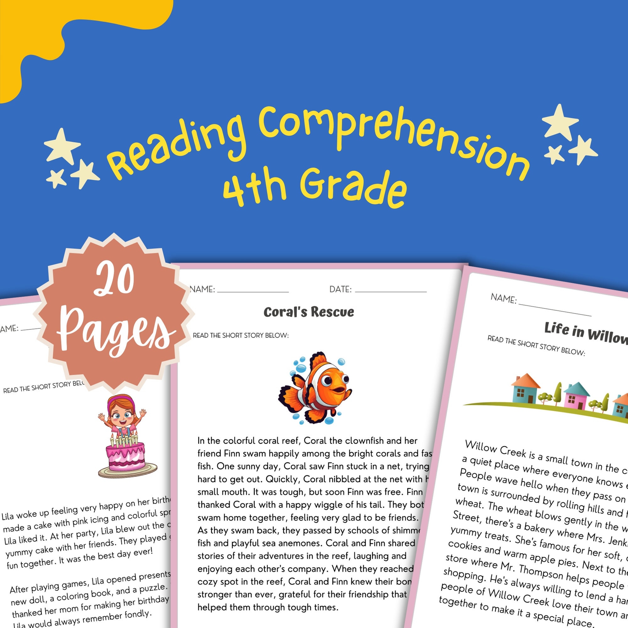 Fourth Grade Reading Printable Grade 4 Literacy Comprehension Worksheet Reading Comprehension Practice Sheet Instant Download Child Reading Etsy