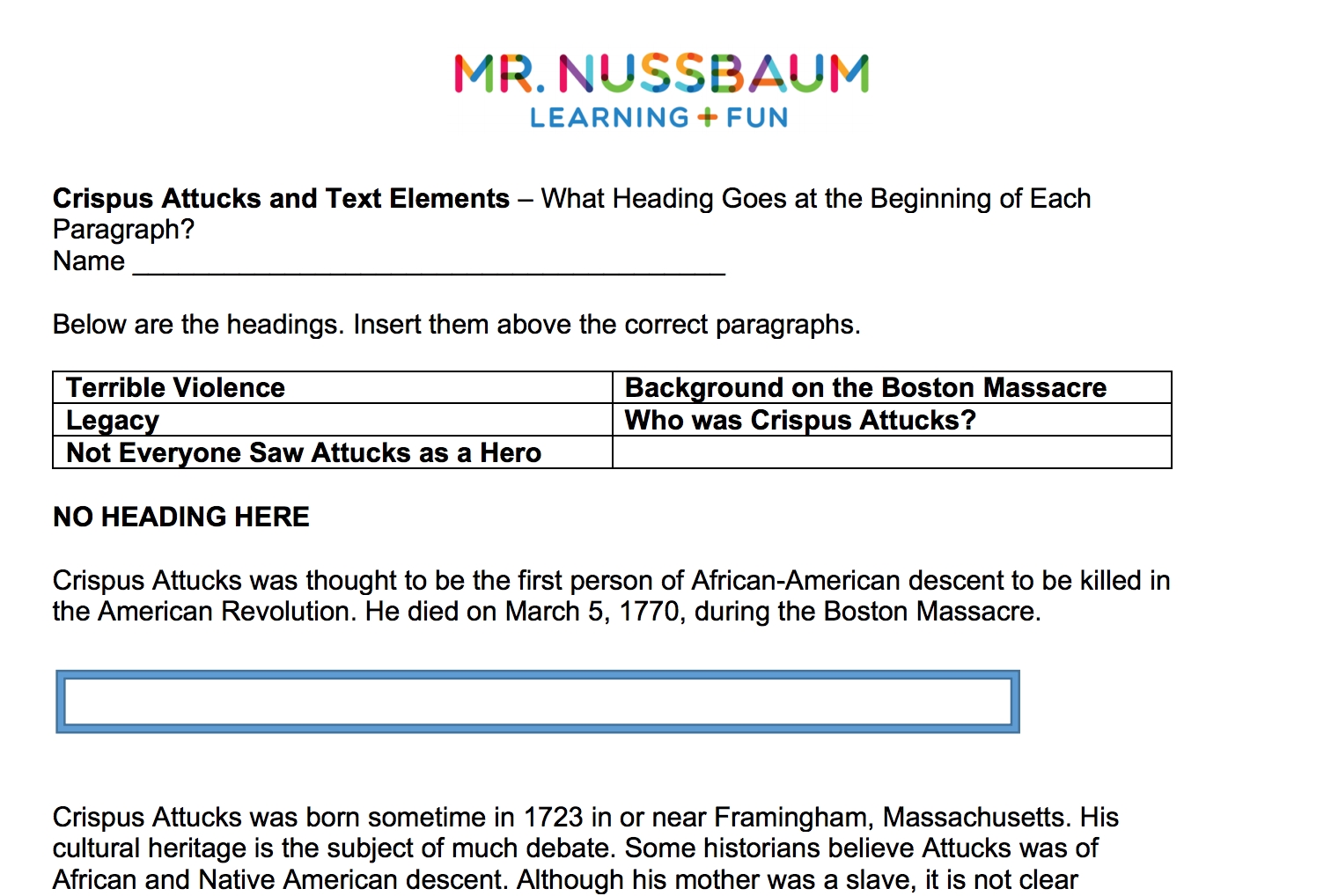 Frederick Douglass Reading Comprehension