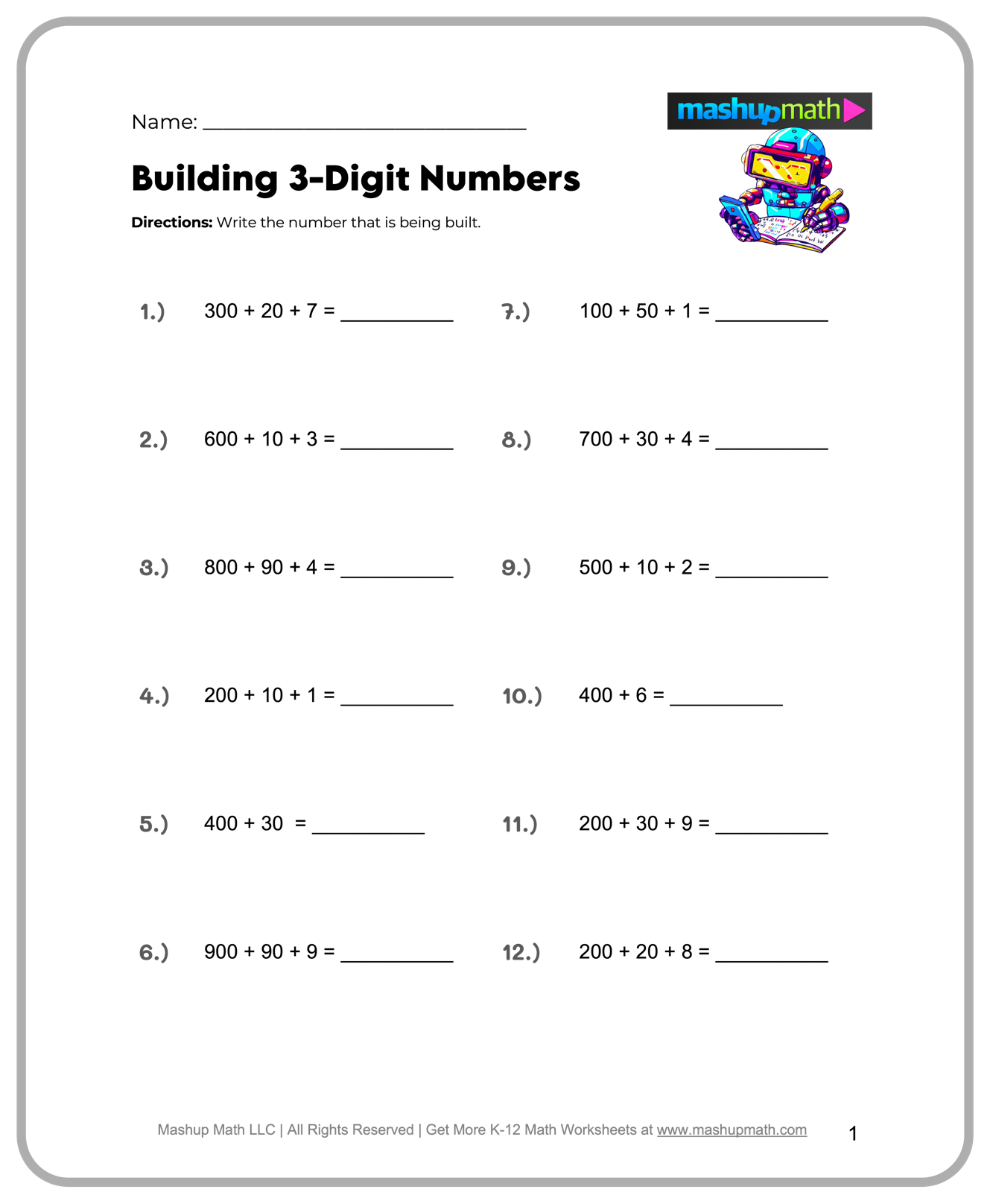 Free 4th Grade Math Worksheets Printable Mashup Math