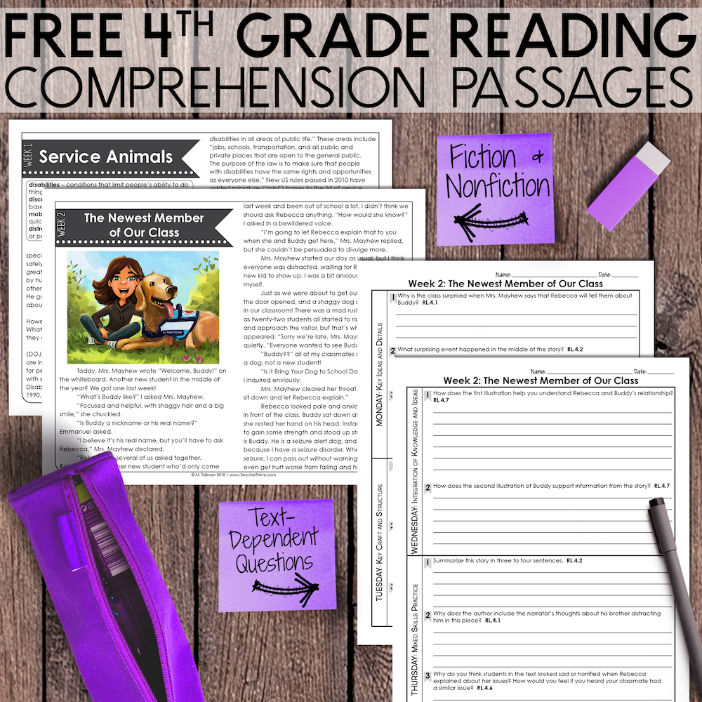 FREE 4th Grade Reading Passages Teacher Thrive