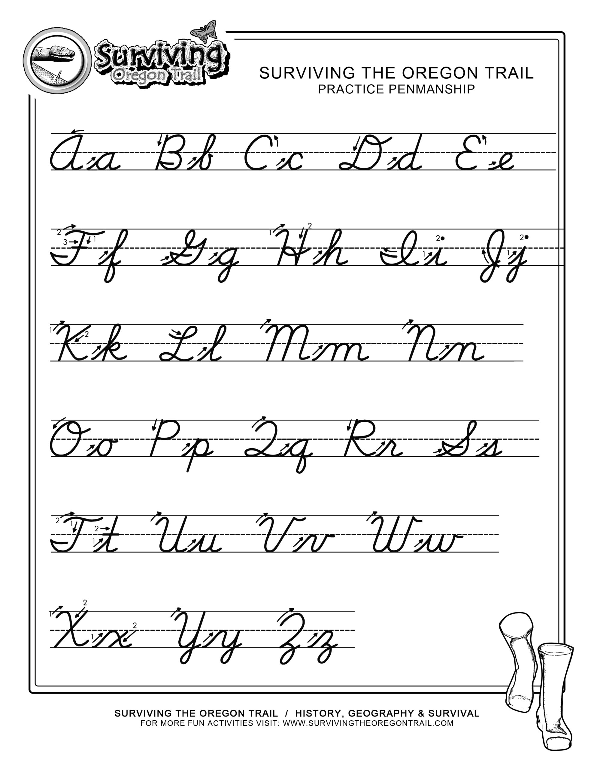 FREE ABCs Cursive Worksheet X Large Surviving The Oregon Trail Worksheets Library