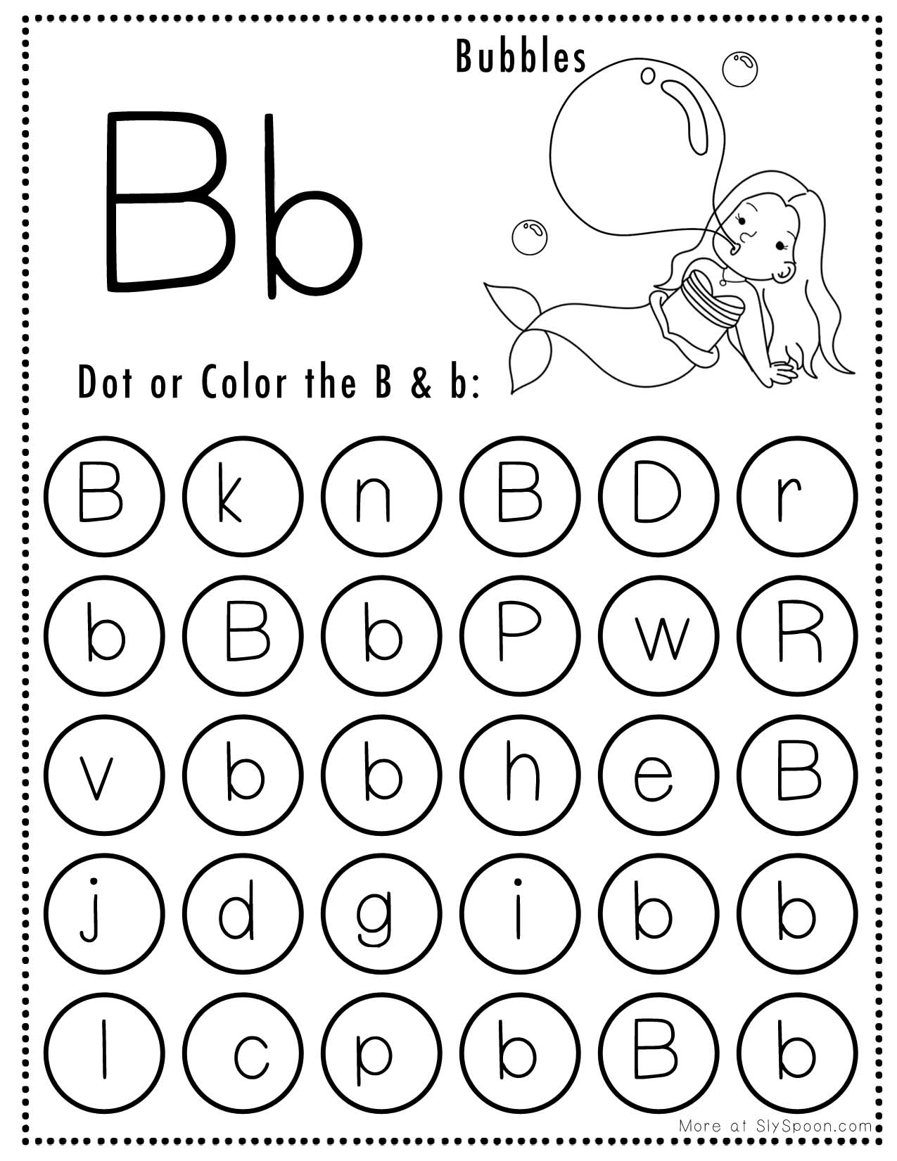 Free Alphabet Do A Dot Printables Worksheets Letter B Mermaid Themed Sly Spoon