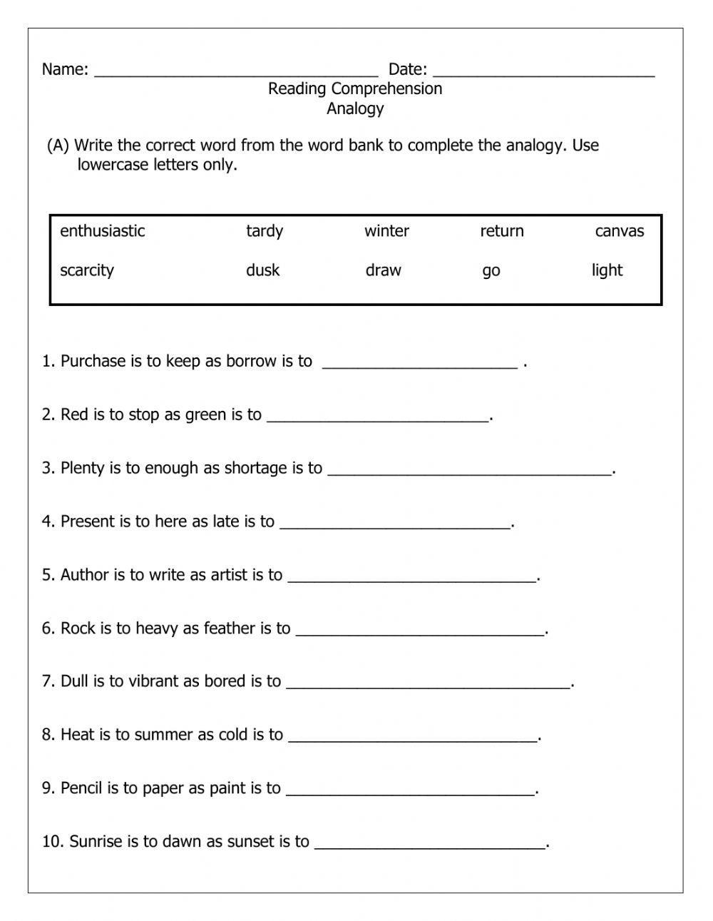 Free Analogy Worksheet Download Free Analogy Worksheet Png Images Free Worksheets On Clipart Library