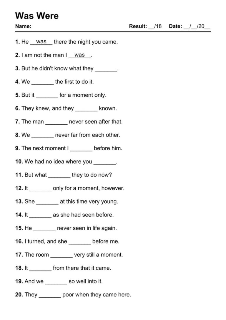 Free And Was Were Worksheet Download Free And Was Were Worksheet Png Images Free Worksheets On Clipart Library