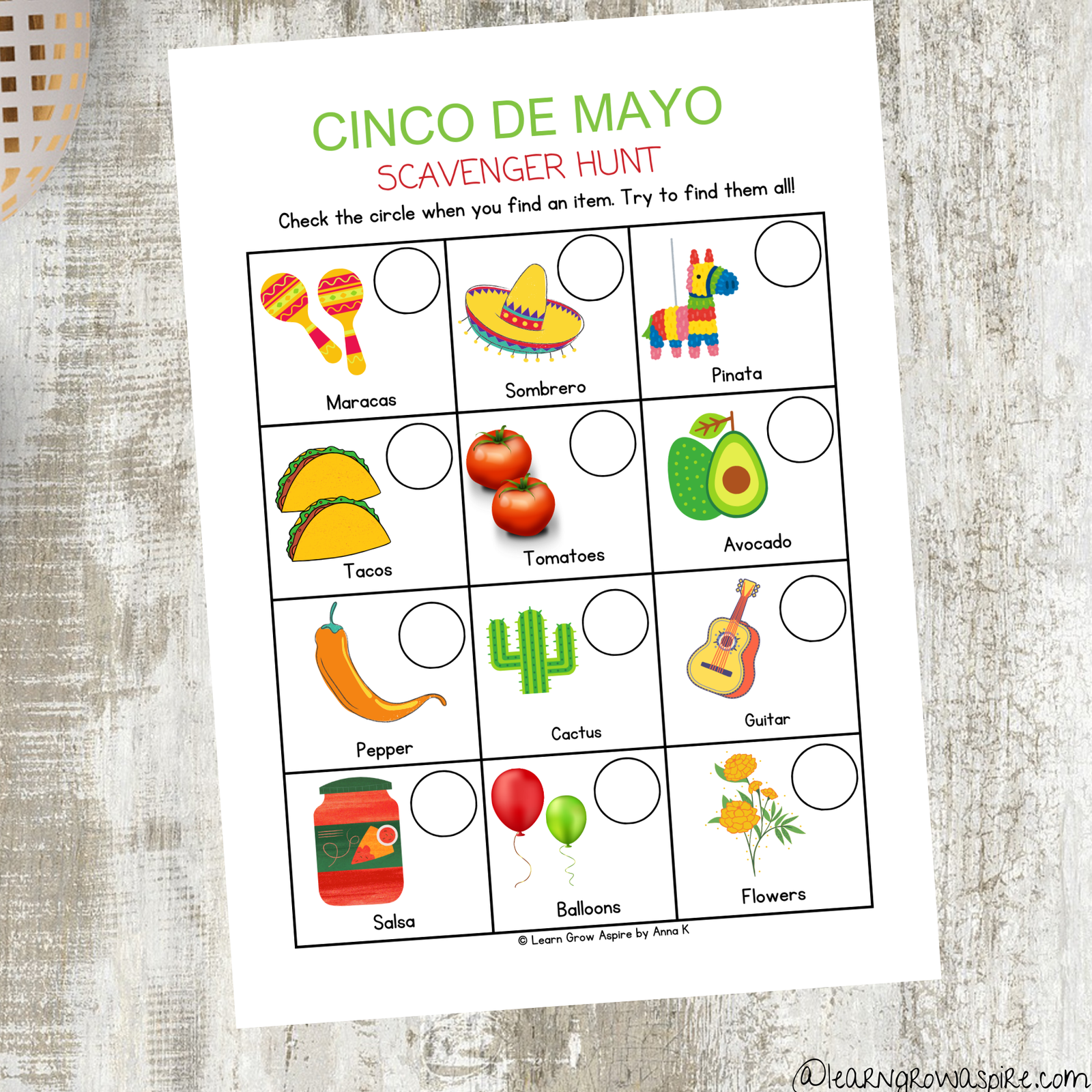 FREE Cinco De Mayo Scavenger Hunt Printable Learn Grow Aspire