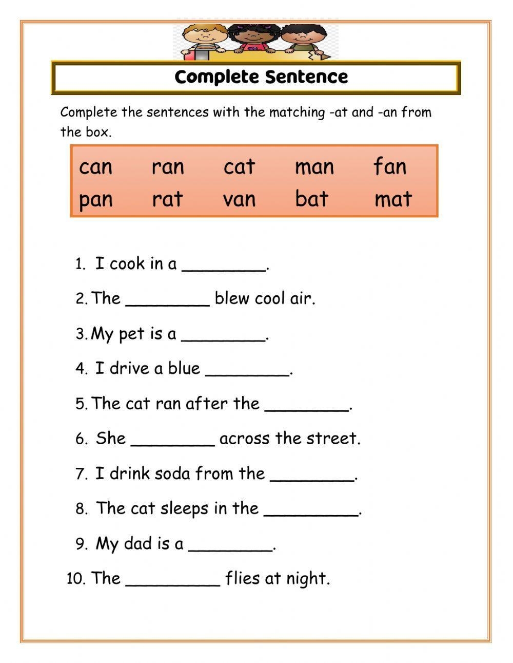 Free Complete The Sentences Worksheet Download Free Complete The 