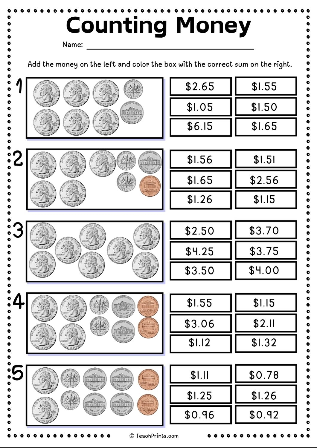 First Grade Money Worksheets Free Printable