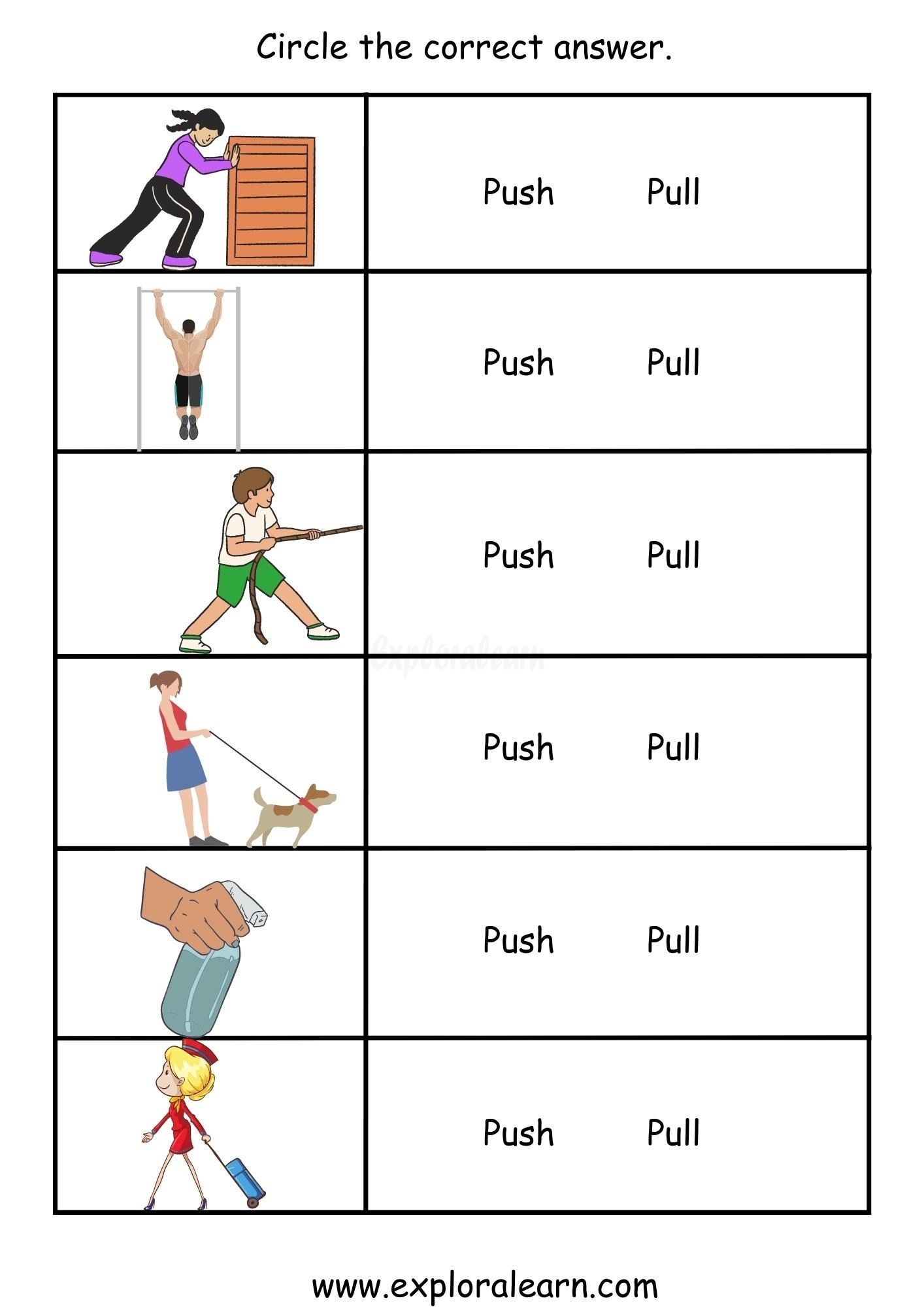 Free Exploralearn Worksheets Class 1 Science Worksheets Push Or Pull