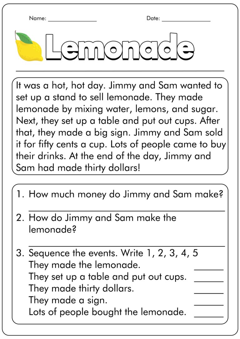 Free Free First Grade Reading Comprehension Worksheet Download 