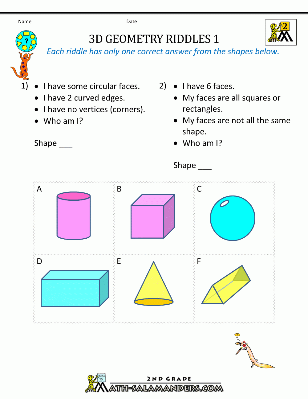 2nd Grade Geometry Worksheets Free Printable