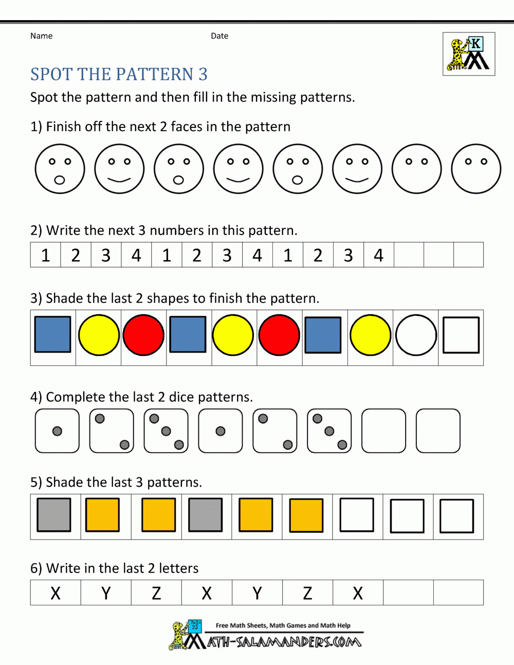 Free Kindergarten Worksheets Spot The Patterns Worksheets Library