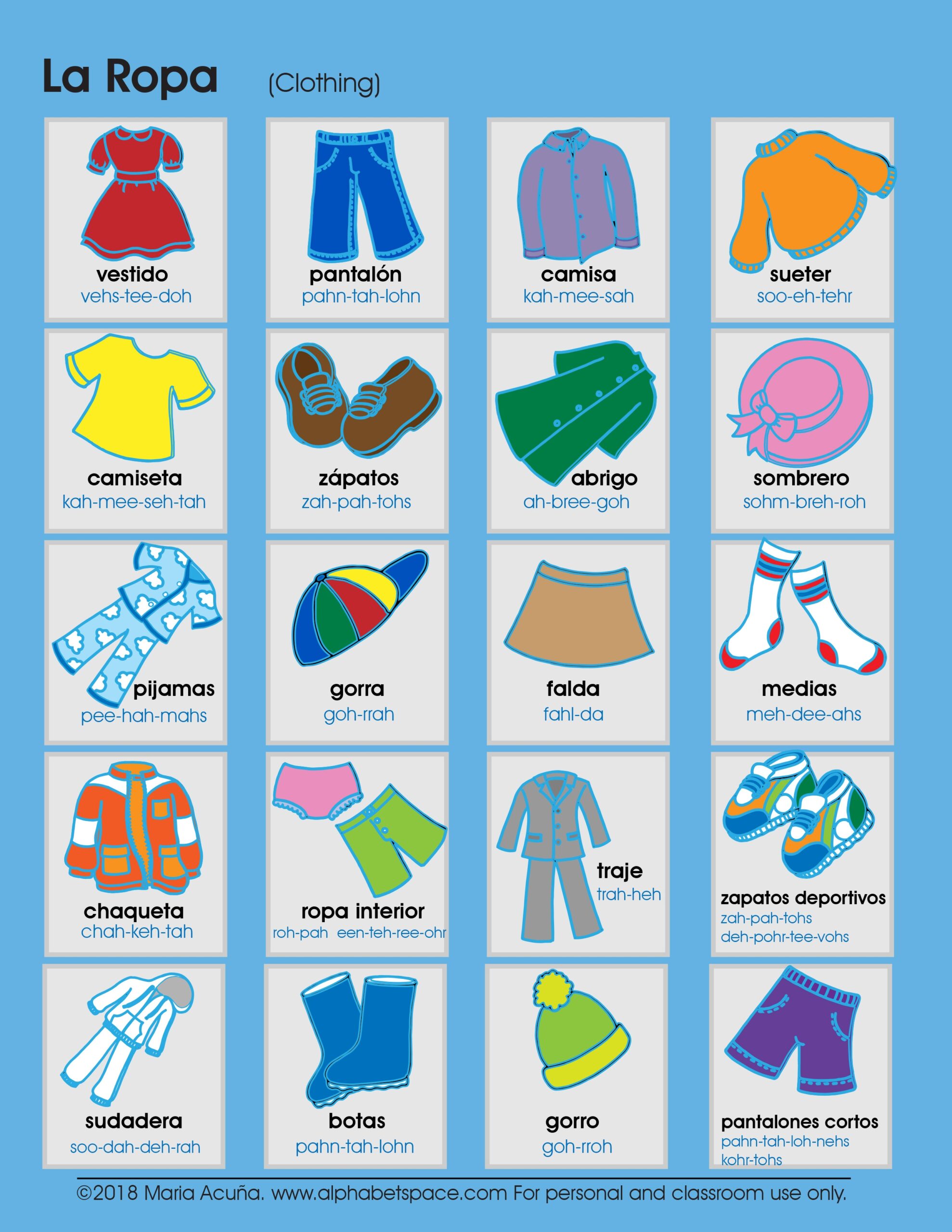 Free Printable La Ropa Worksheets