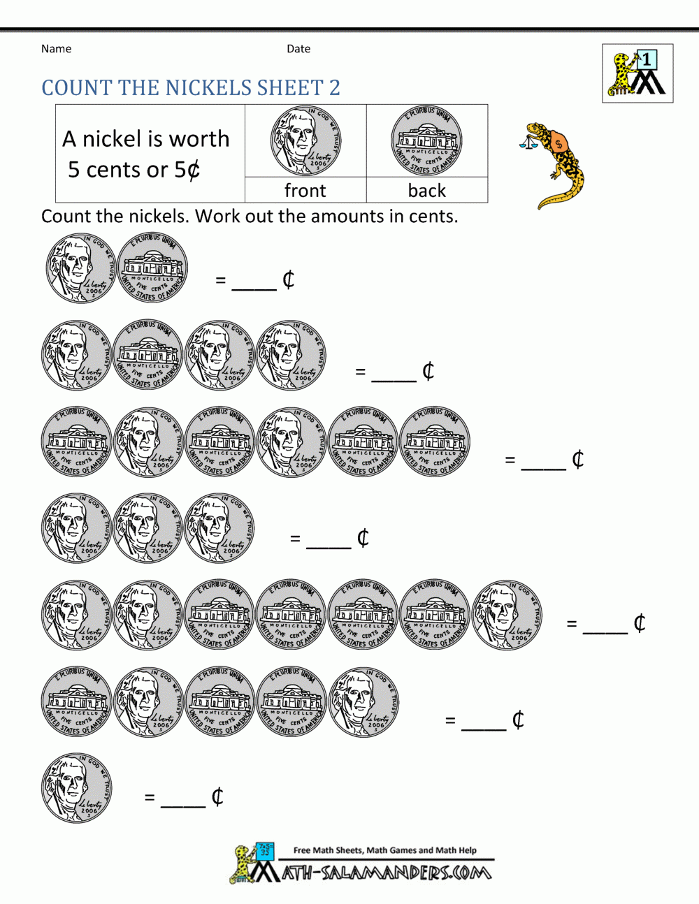 Free Math Money Worksheets 1st Grade