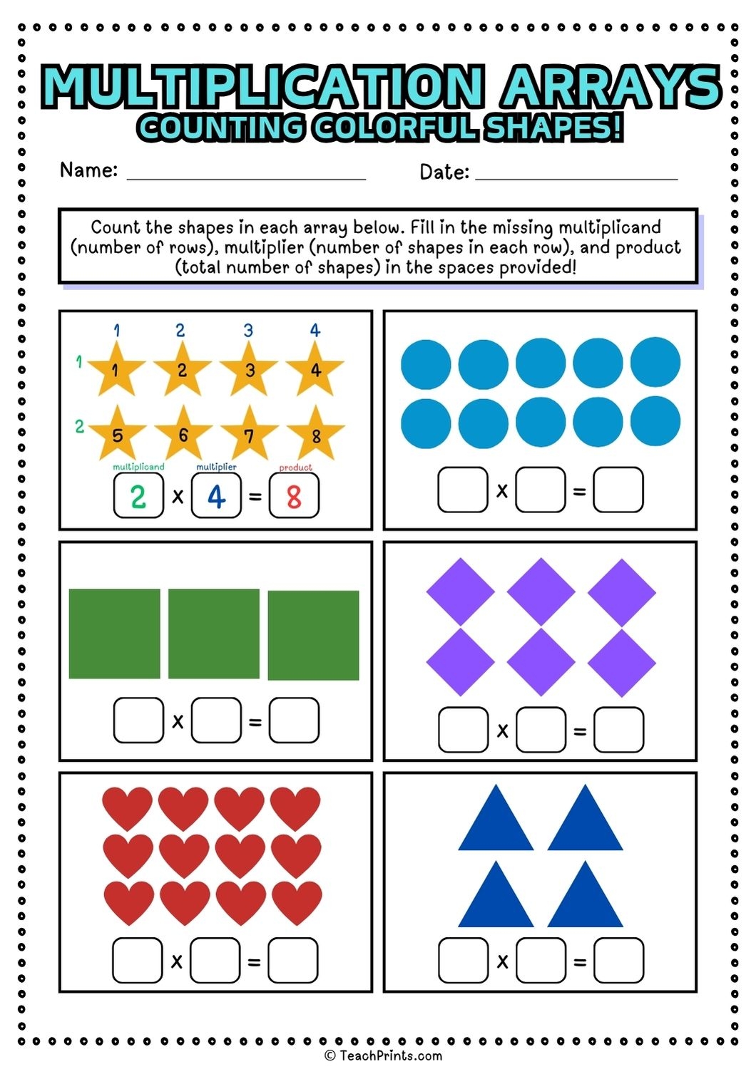 Free Printable Arrays Worksheets