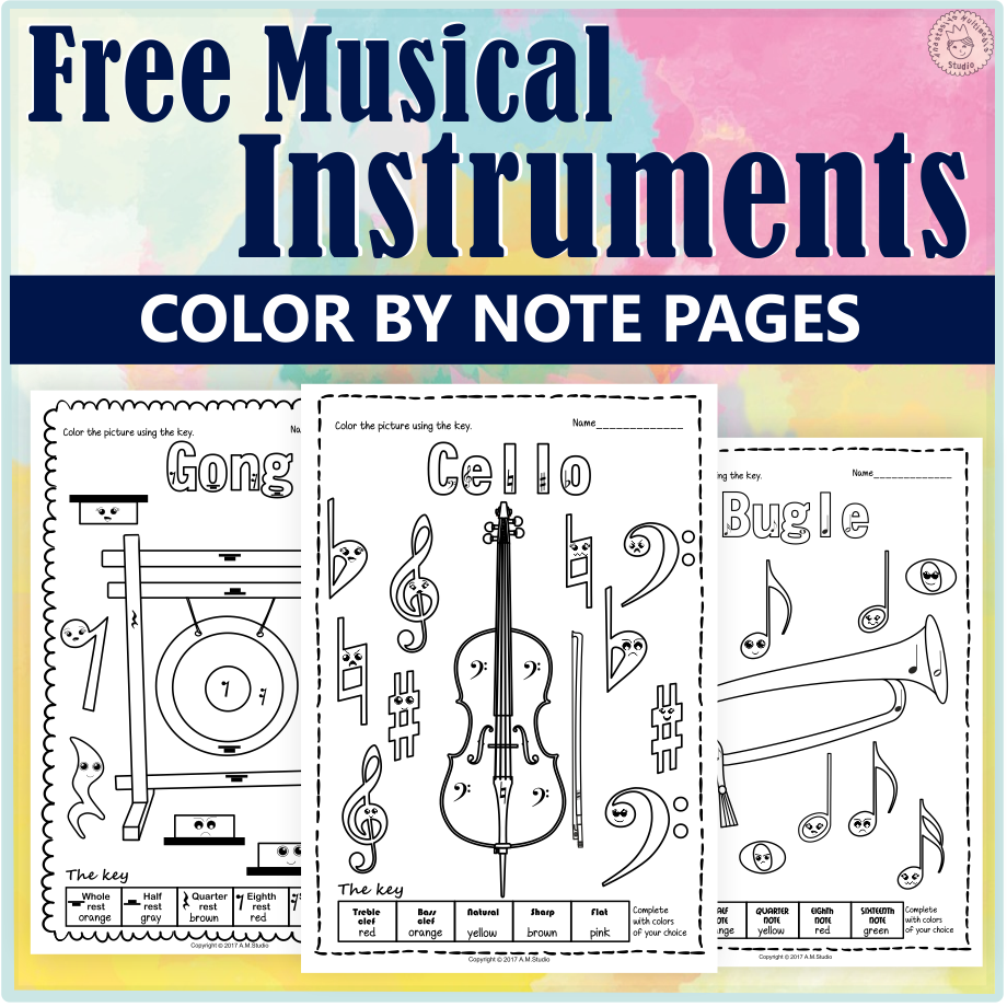 Free Musical Instruments Coloring By Note Worksheets Made By Teachers