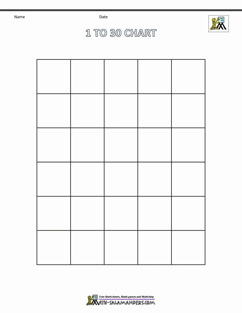 Free Printable Number Worksheets 1-30