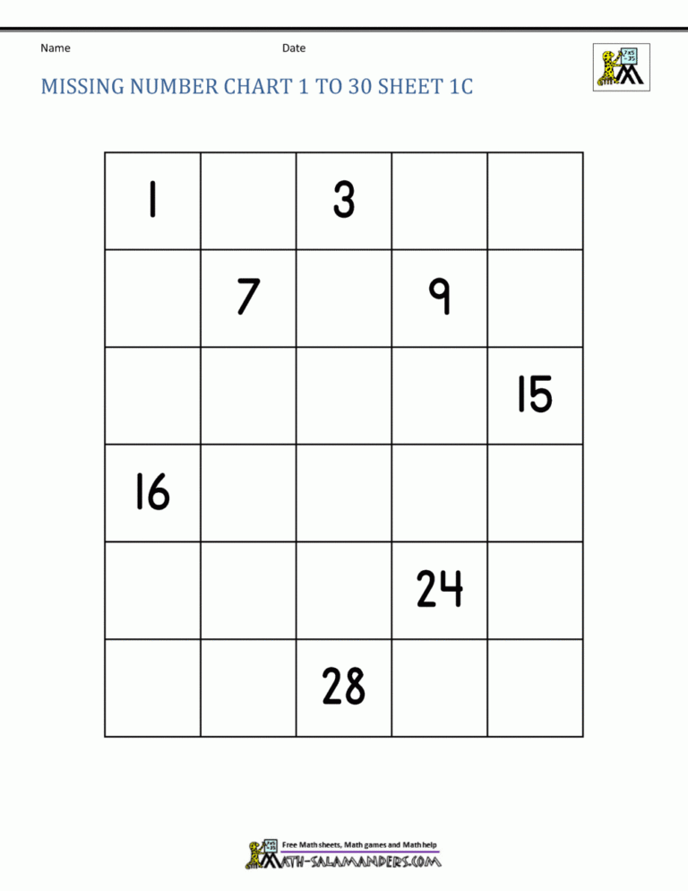 Free Number Chart 1 30