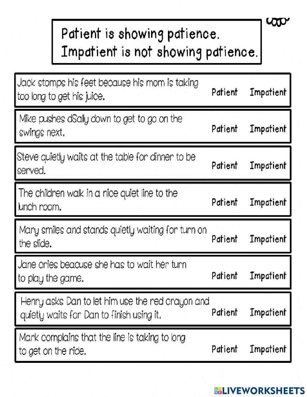 Free Patience Worksheet Download Free Patience Worksheet Png 