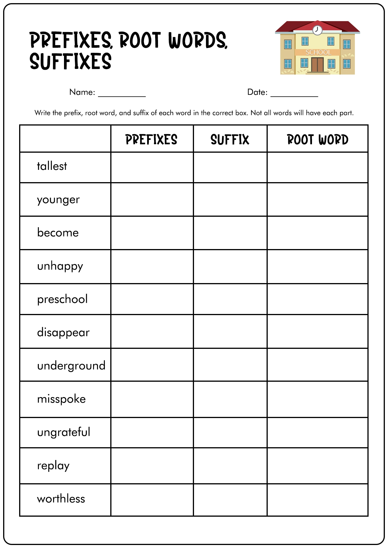 Free Printable Prefixes And Suffixes Worksheets