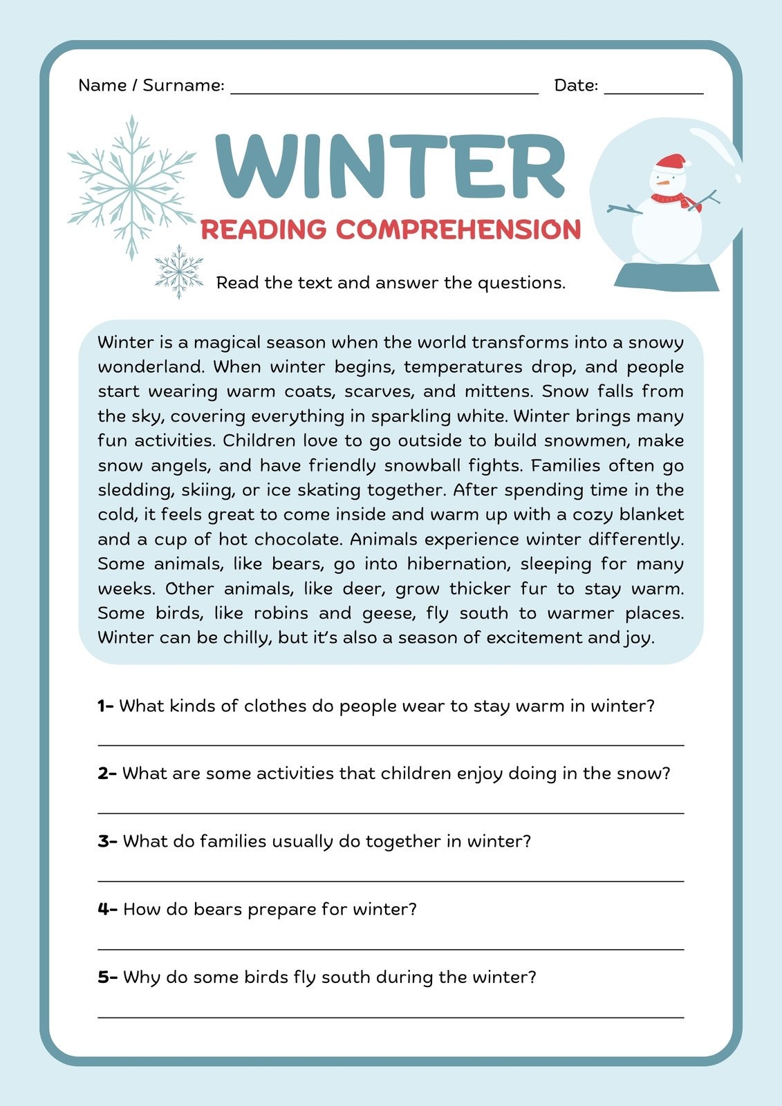 Grade 4 Reading Comprehension Worksheets Printable