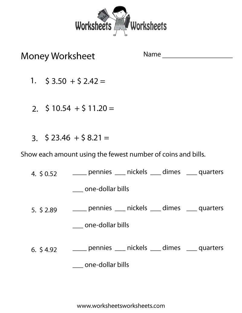 Free Printable Adding Money Worksheet Worksheets Library
