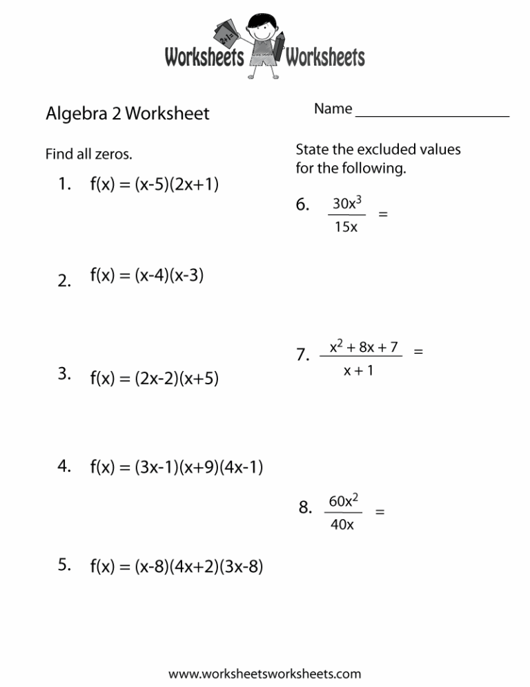 Free Printable Algebra 2 Practice Worksheet