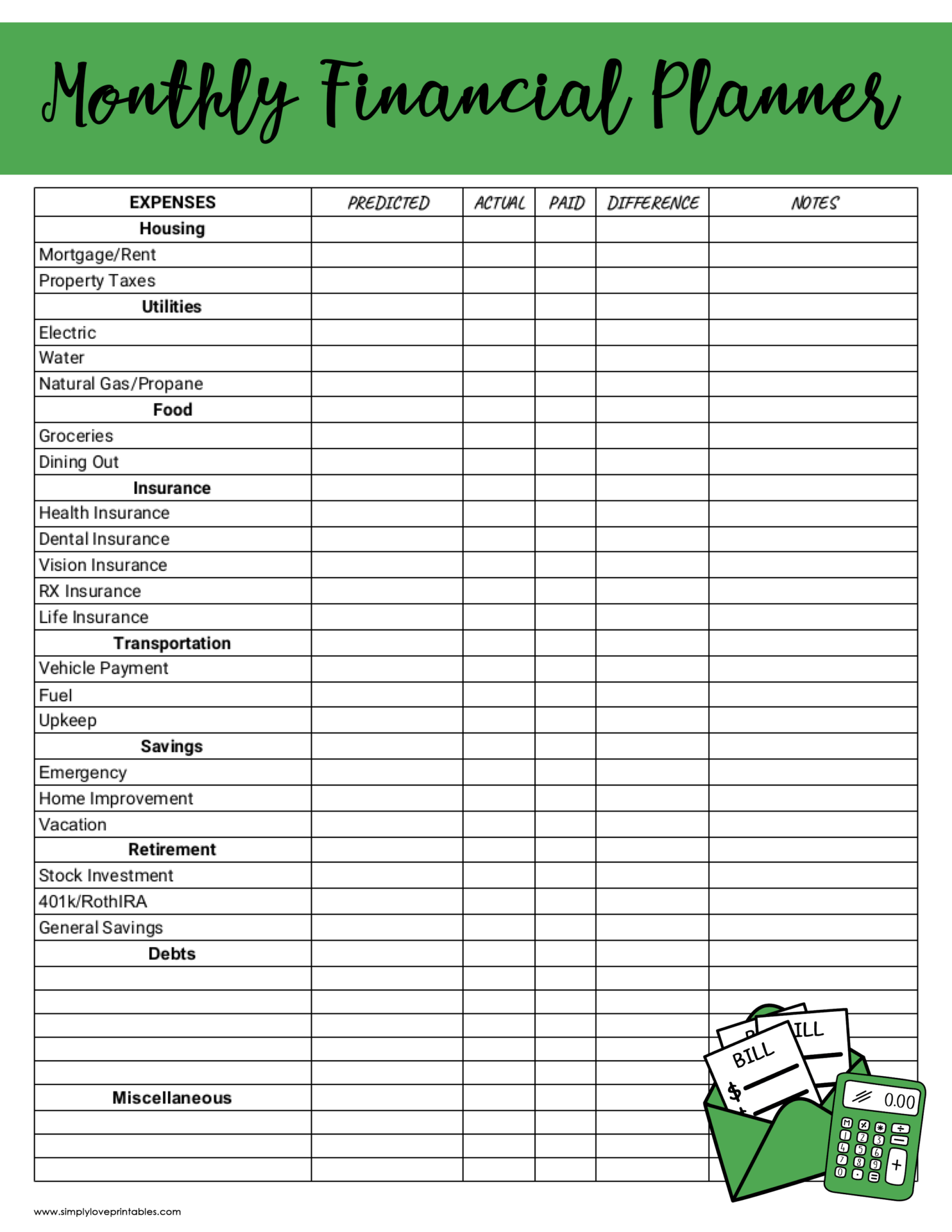 Free Printable Budget Templates Simply Love Printables Worksheets Library