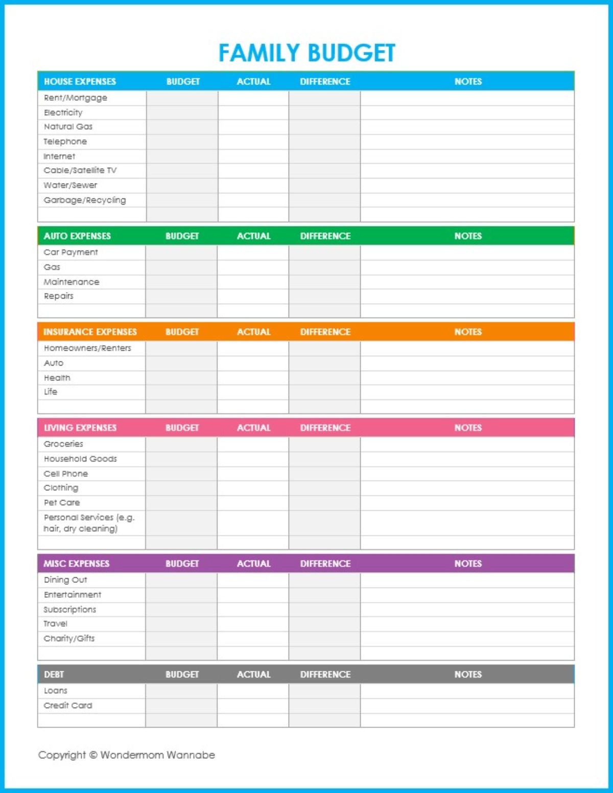 Best Free Printable Budget Worksheet Pdf