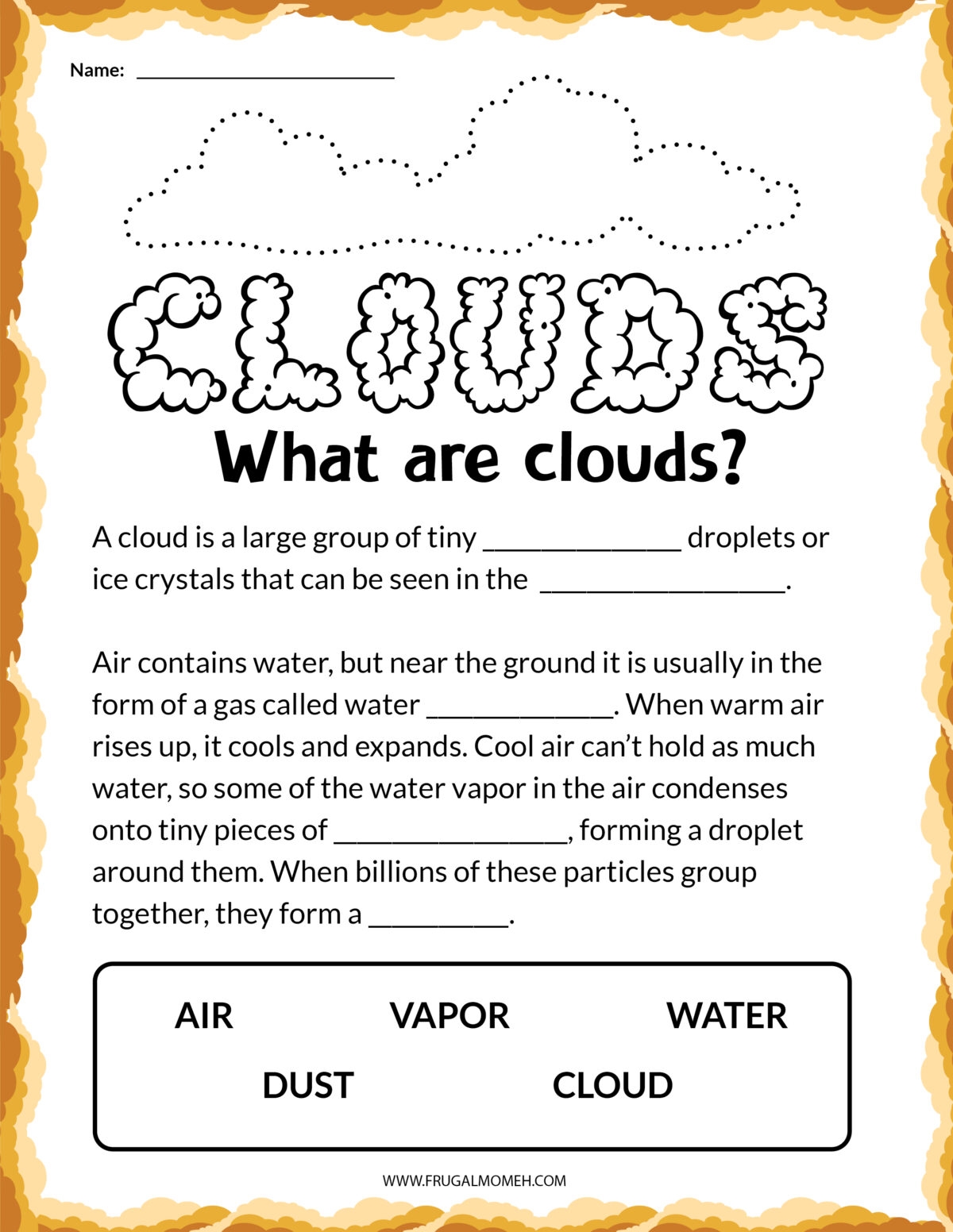 Free Printable Clouds Activity Sheets Frugal Mom Eh 
