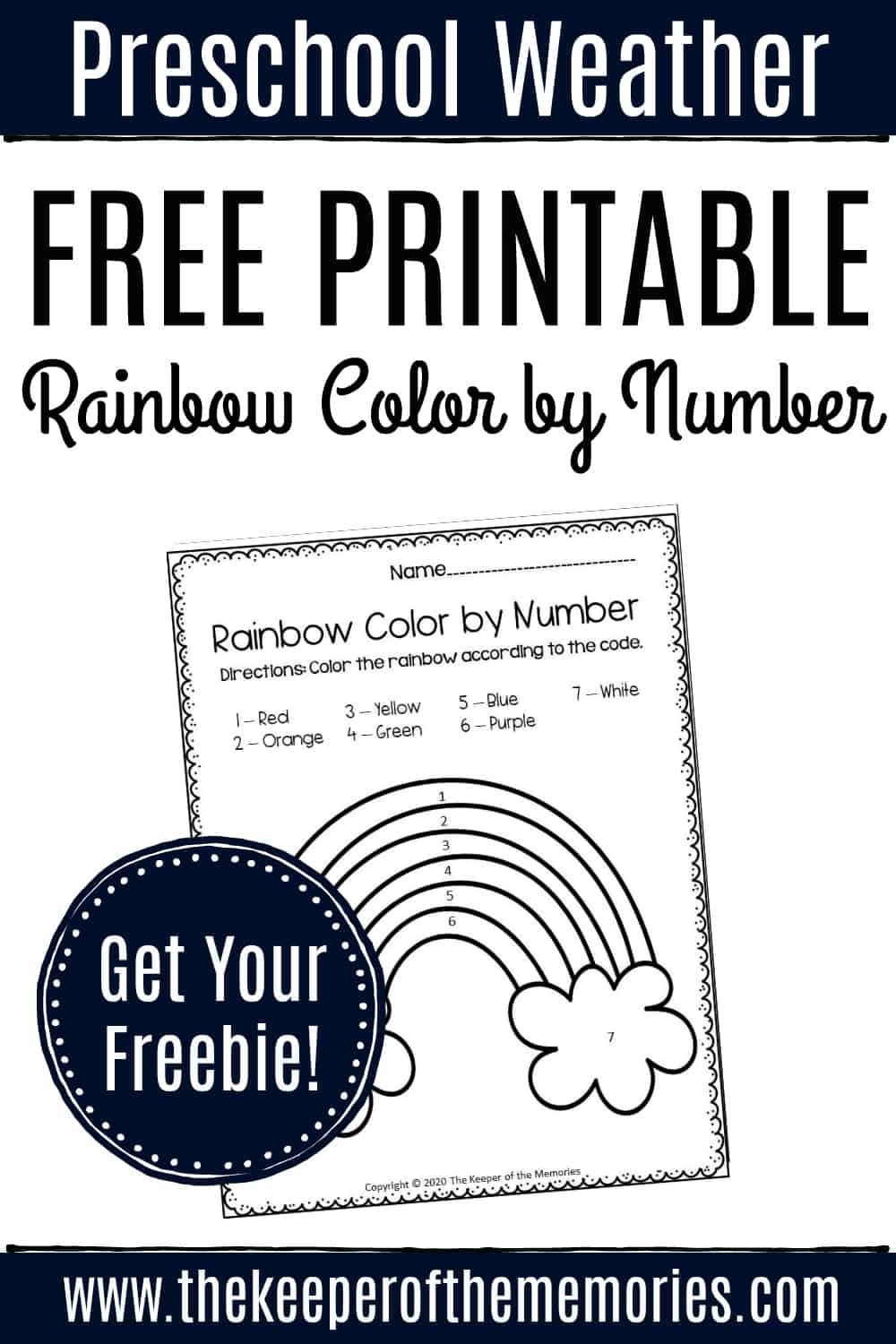 Free Printable Color By Number Rainbow Preschool Worksheet The Keeper Of The Memories