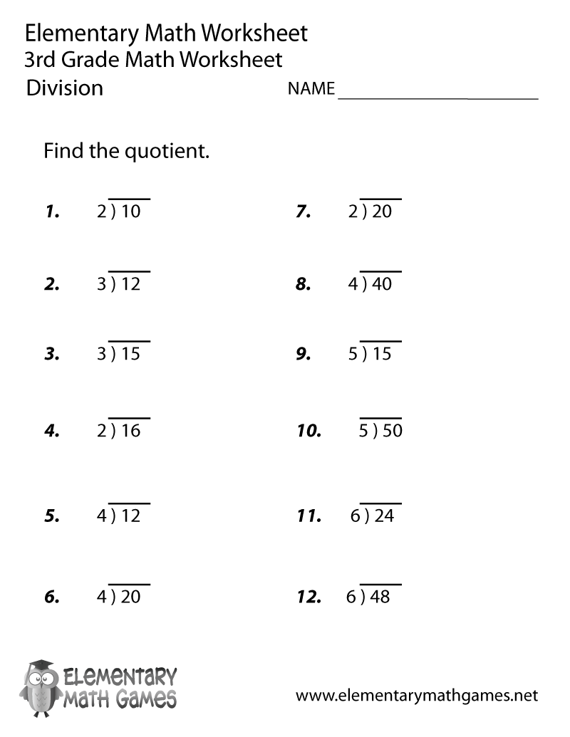 Division Worksheet Printable Free