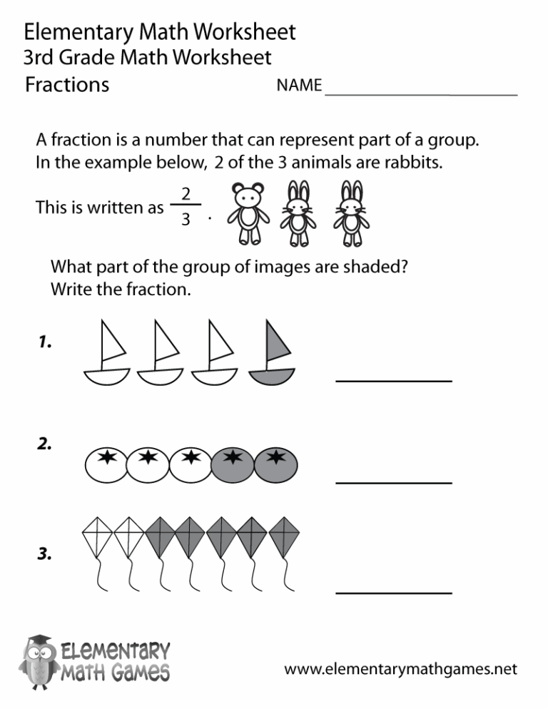 Free Printable Fractions Worksheet For Third Grade