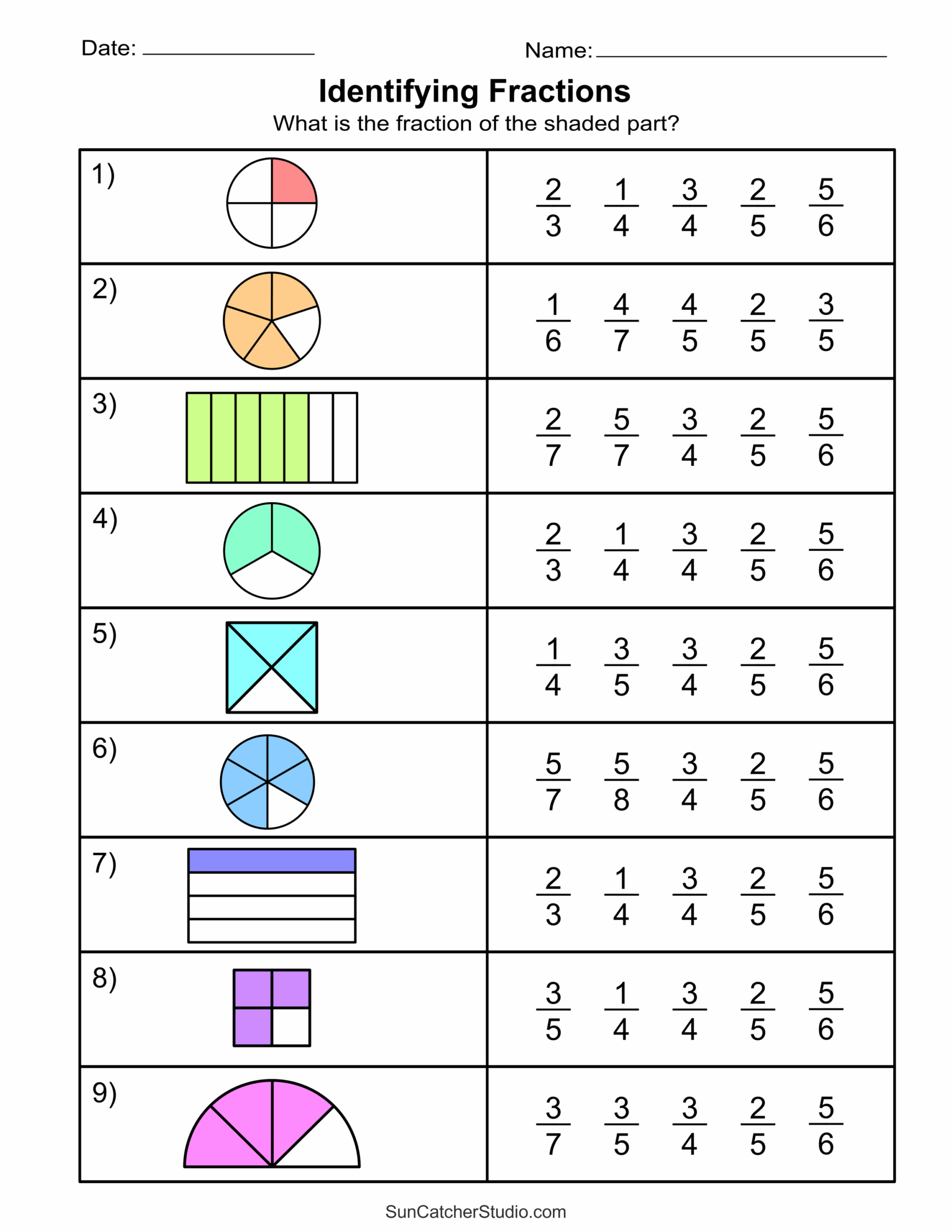 Free Printable Fractions Worksheets Comparing U0026 Identifying 