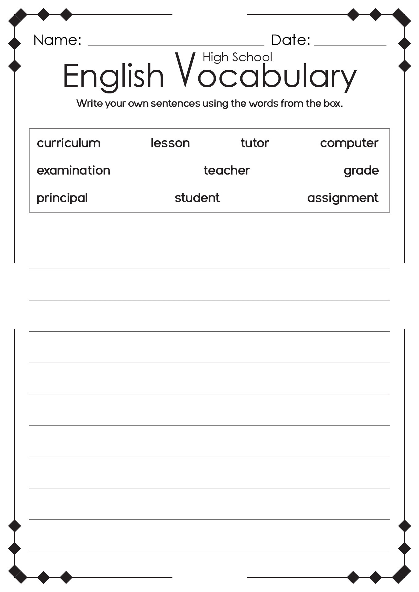 Free Printable High School English Worksheet Download Free 