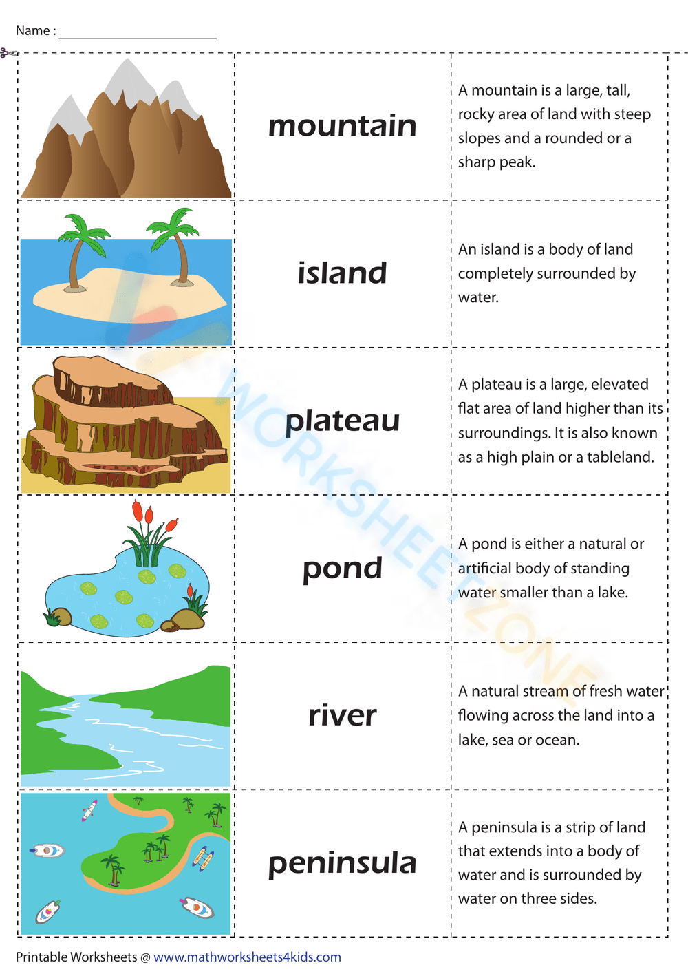 Landform Matching Worksheets Free Printable