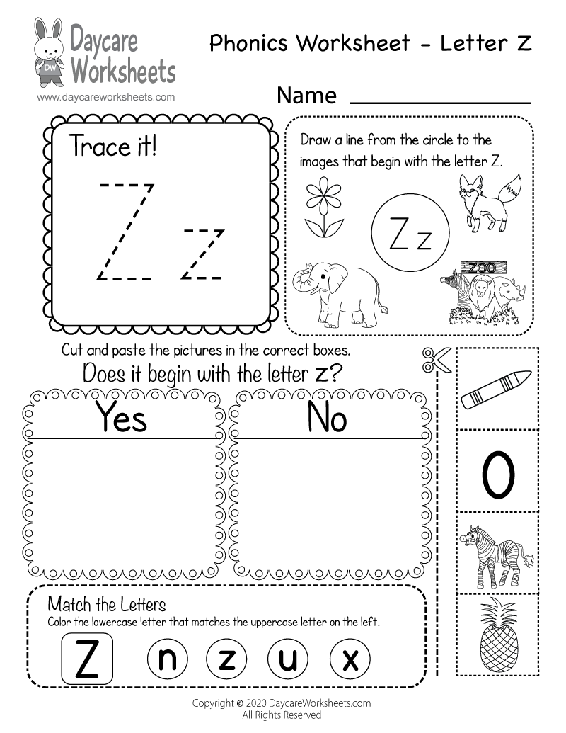 Free Printable Worksheets Letter Z
