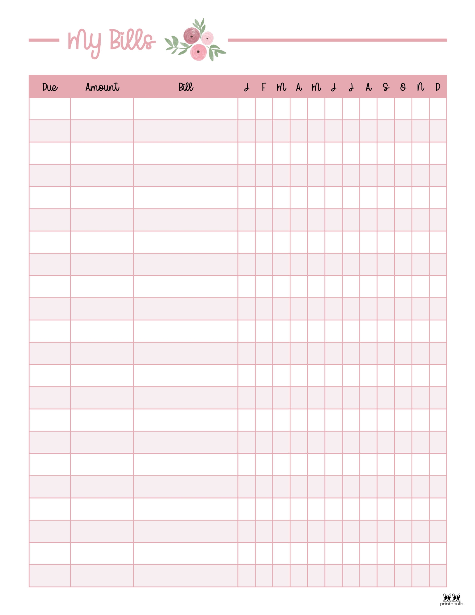 Free Printable Monthly Bills Worksheet