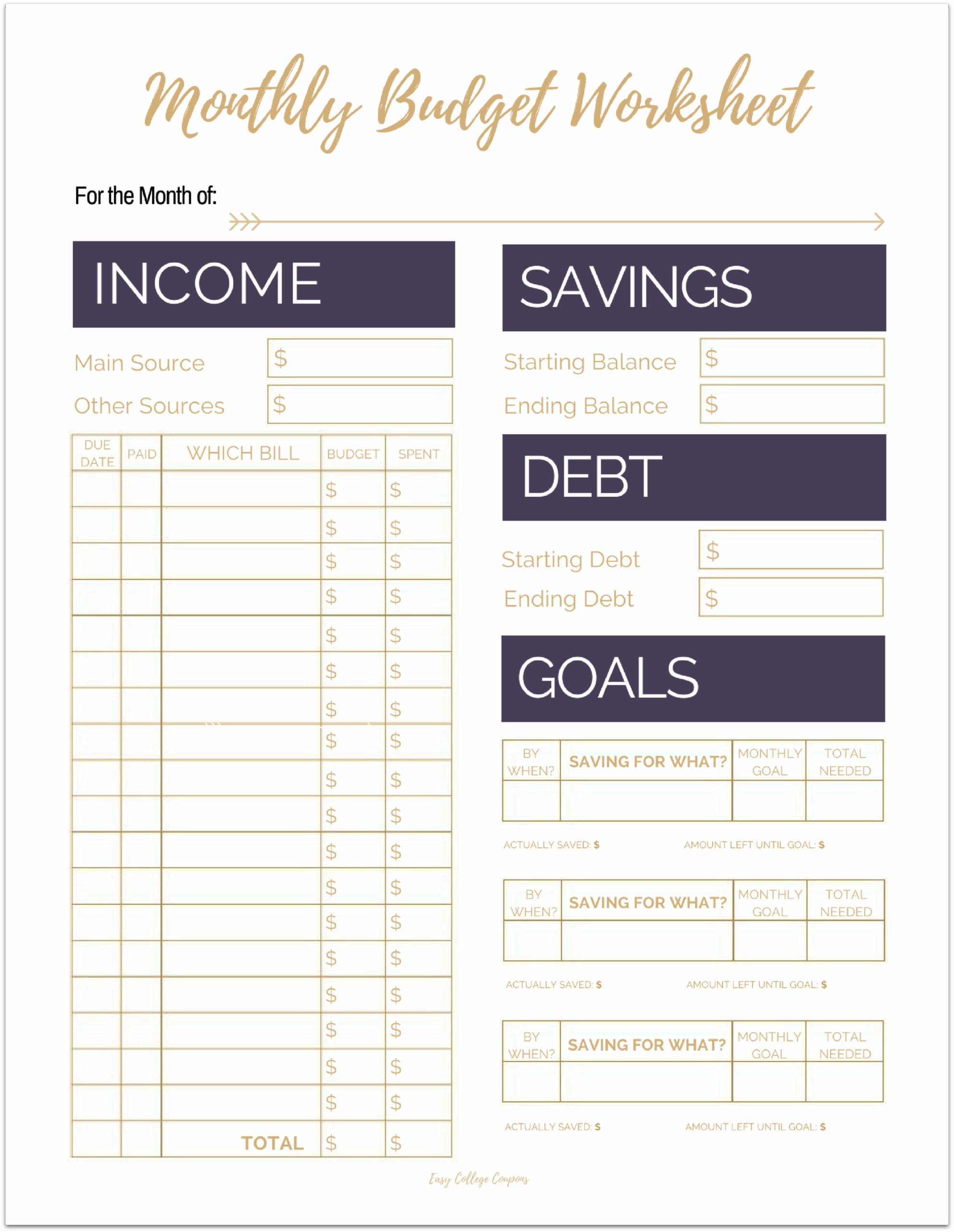 Free Household Budget Worksheet Printable