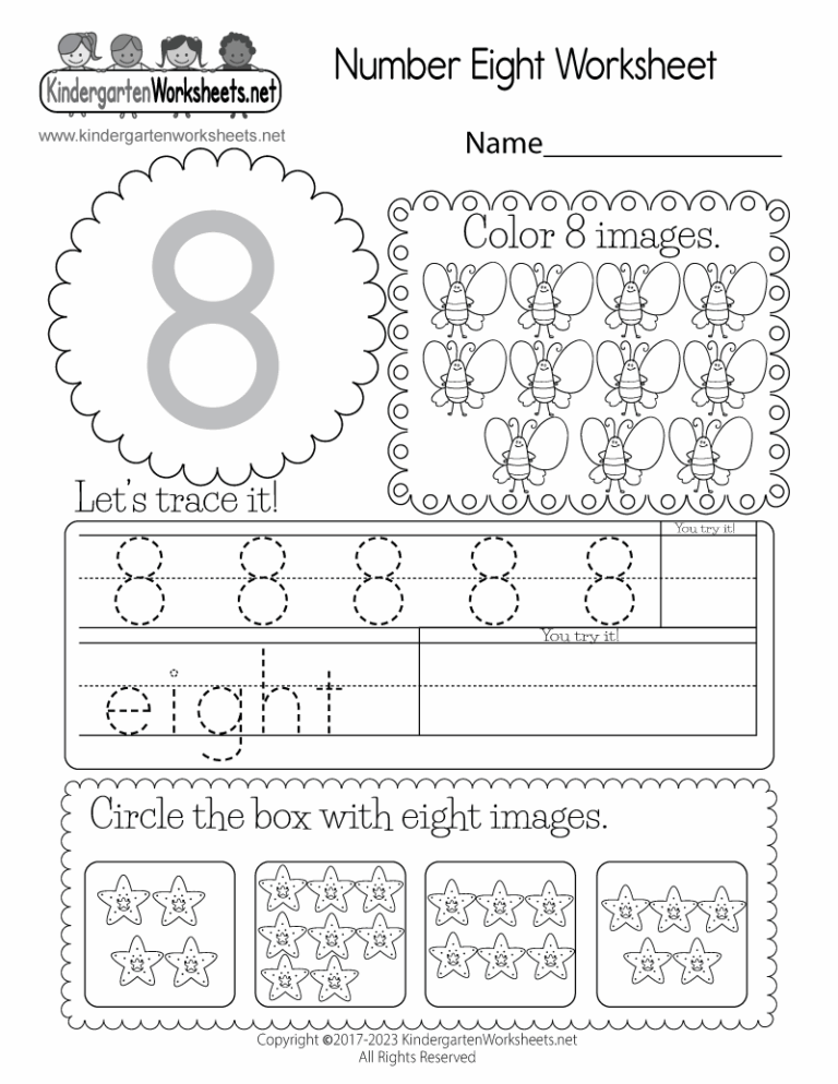 Free Printable Number Eight Worksheet