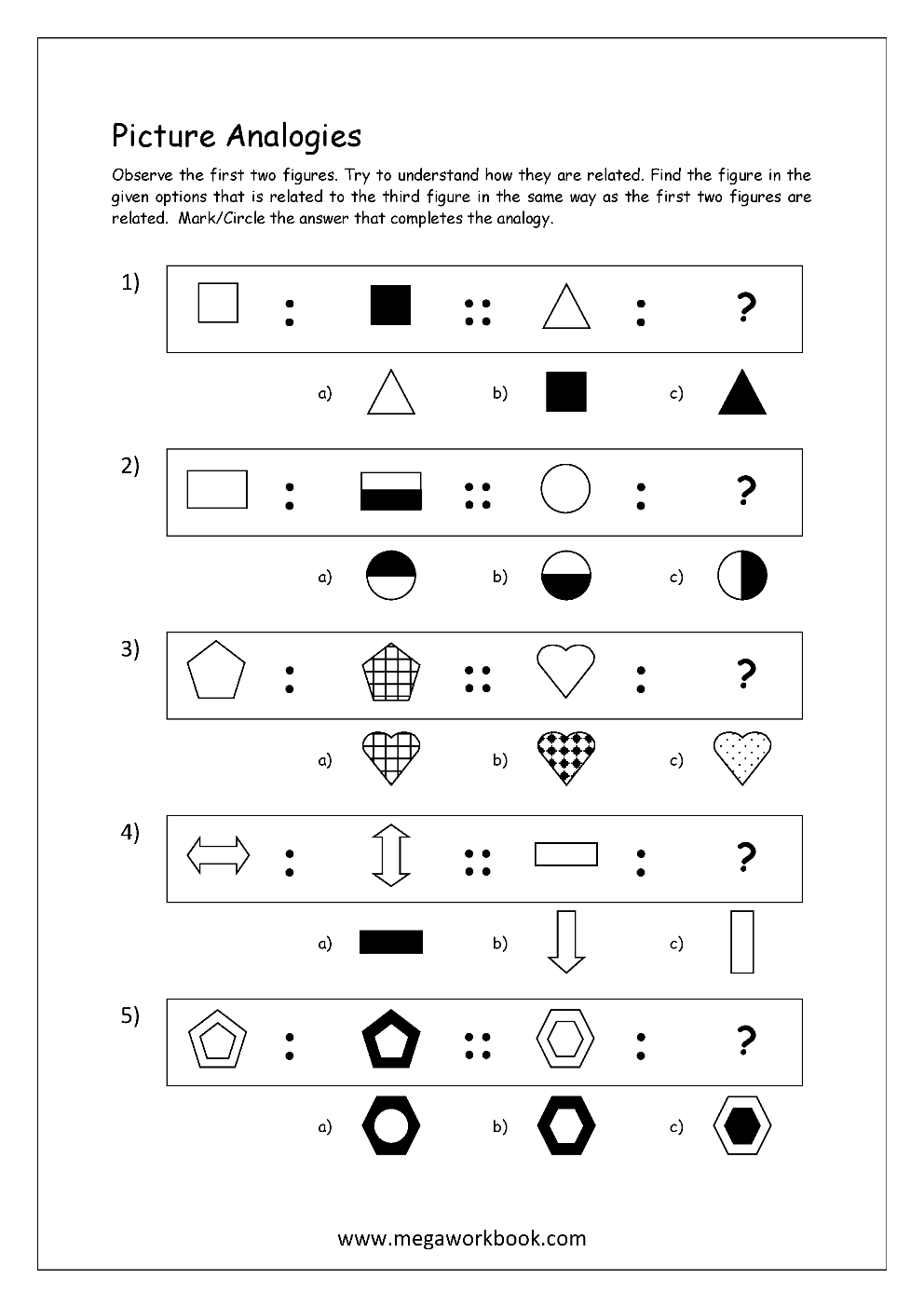 Free Printable Picture Analogy Worksheets Logical Reasoning 